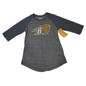Blue 84 Bucknell University Bucky the Bison Raglan T-Shirt Women's Blue/Gray S